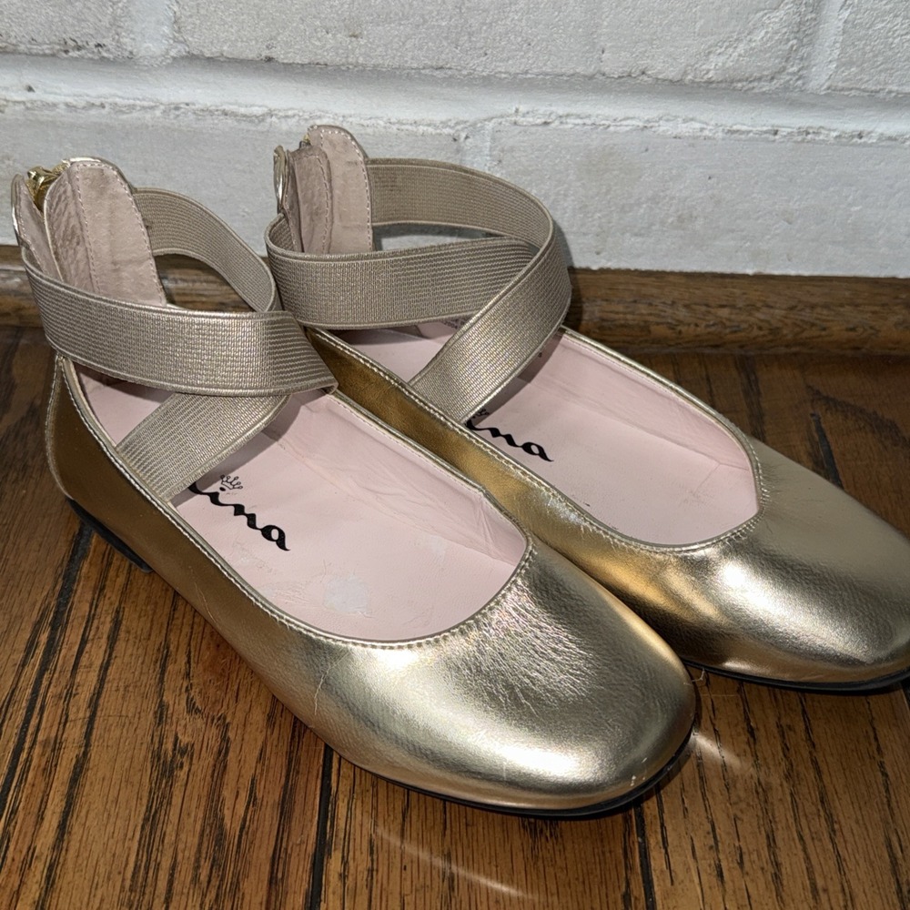 Nina Girls Dress Shoes Ballet Flats Gold Metallic Leather Marissa Size 13M